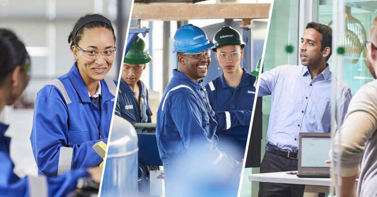 Schlumberger employees collaborating.