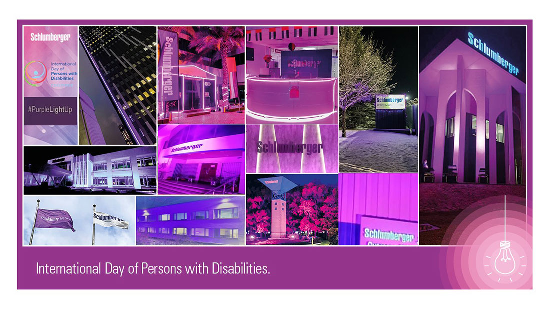 Image showing Schlumberger building lit up with purple light bulbs