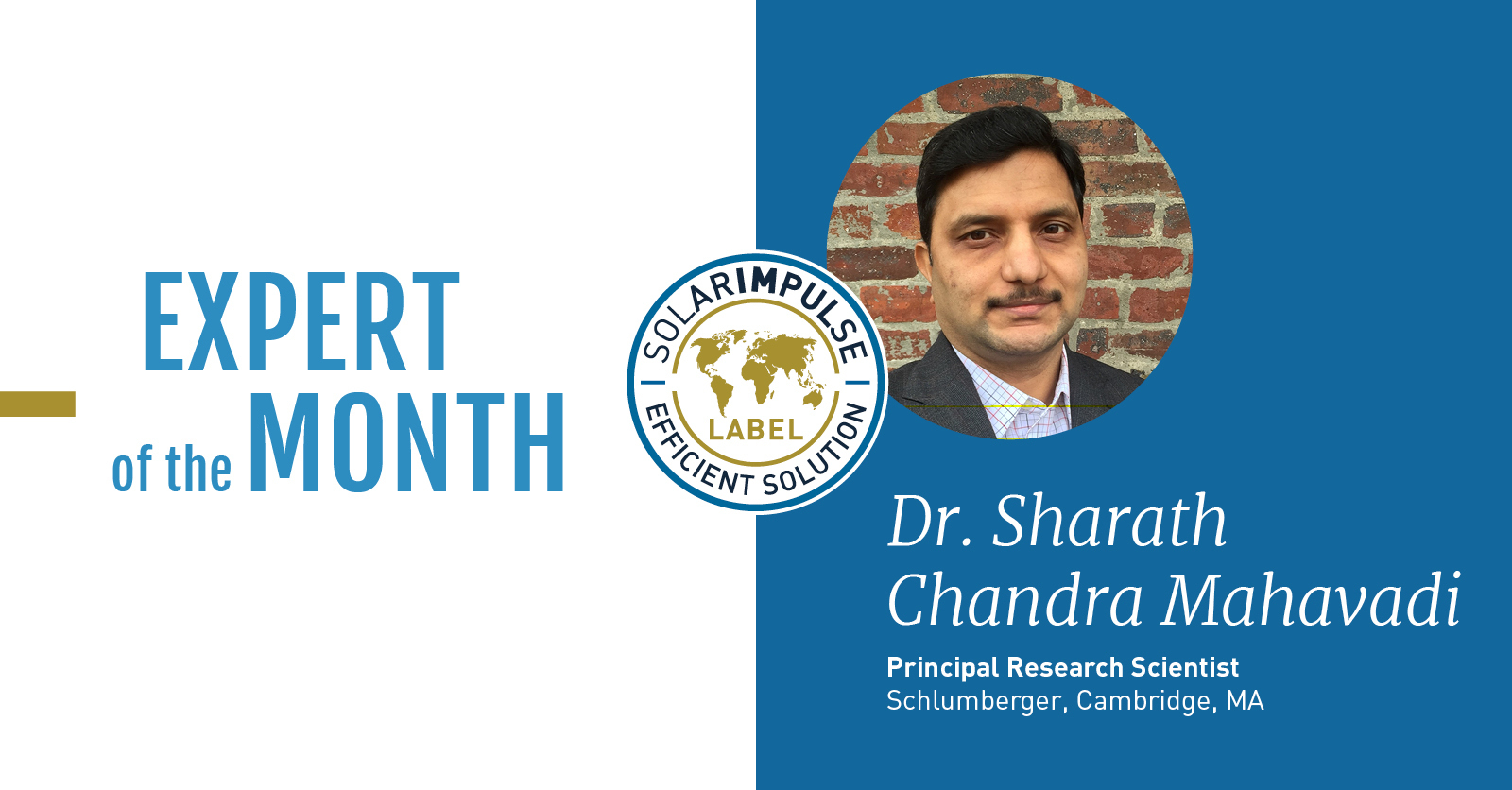 Schlumberger principal research scientist recognized by the Solar Impulse Foundation for contributions to assess sustainable technology.